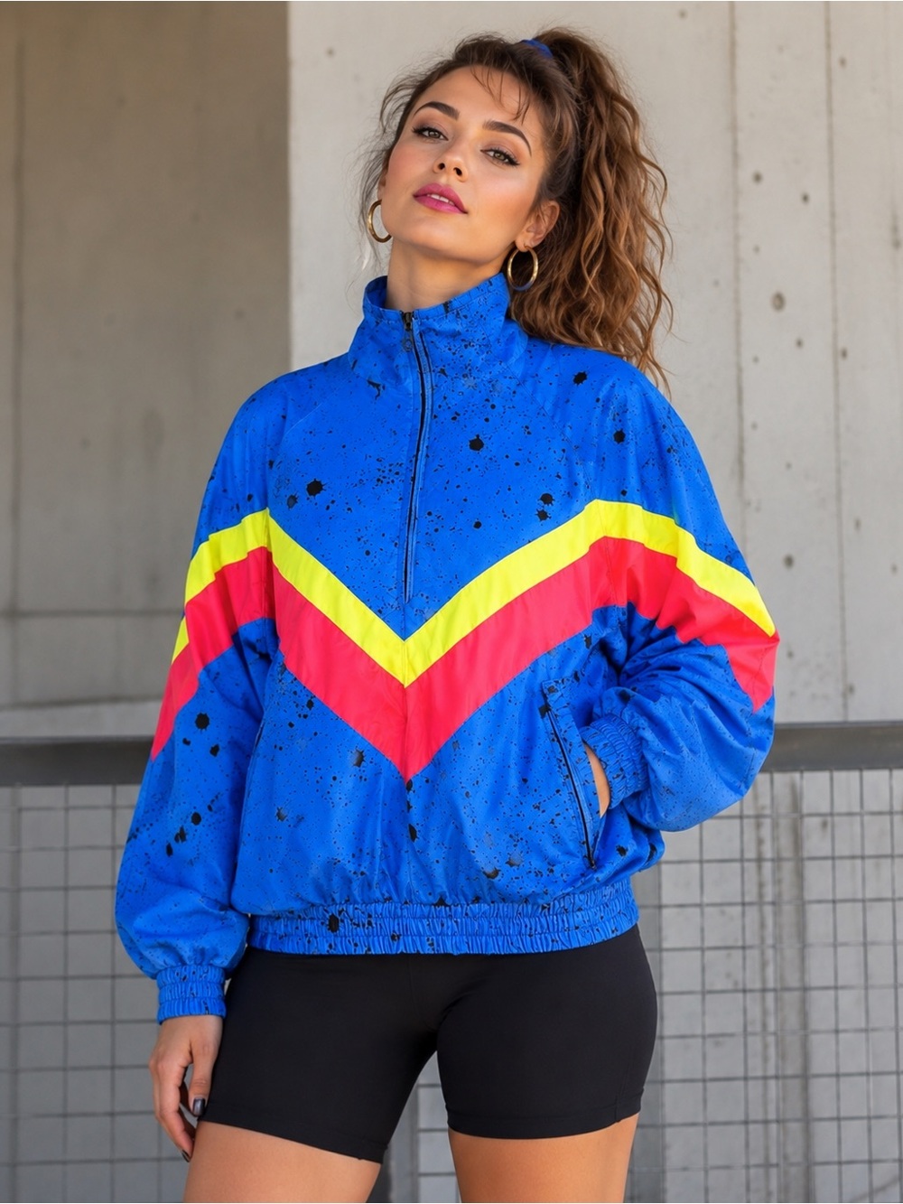 Vintage 80s 90s DUNGEON Neon Colorblock Nylon Windbreaker Jacket Large Retro